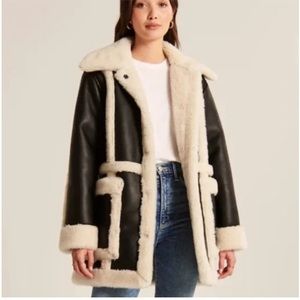 Abercrombie & Fitch Oversized Sherpa-Lined Vegan Leather Coat size small
